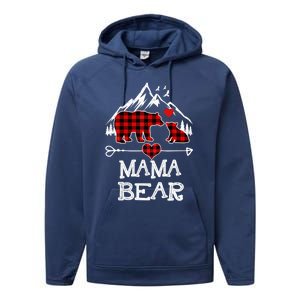 Mama Bear Christmas Pajama Red Plaid Buffalo Family Cool Gift Performance Fleece Hoodie