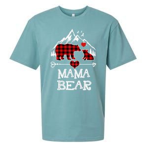 Mama Bear Christmas Pajama Red Plaid Buffalo Family Cool Gift Sueded Cloud Jersey T-Shirt