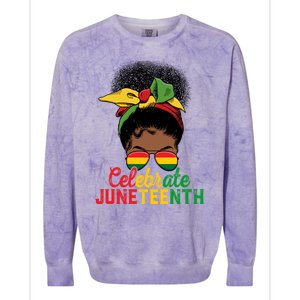 Messy Bun Celebrate Juneteenth Black Freedom Melanin Funny Gift Colorblast Crewneck Sweatshirt