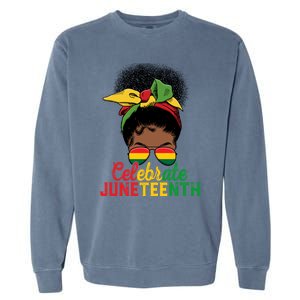 Messy Bun Celebrate Juneteenth Black Freedom Melanin Funny Gift Garment-Dyed Sweatshirt