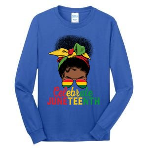 Messy Bun Celebrate Juneteenth Black Freedom Melanin Funny Gift Tall Long Sleeve T-Shirt