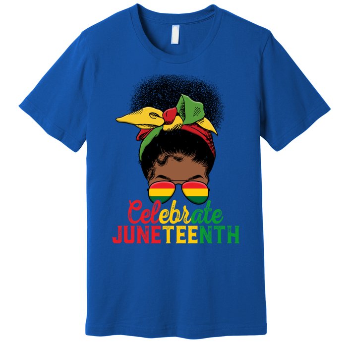 Messy Bun Celebrate Juneteenth Black Freedom Melanin Funny Gift Premium T-Shirt