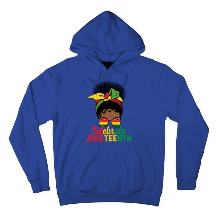 Messy Bun Celebrate Juneteenth Black Freedom Melanin Funny Gift Tall Hoodie