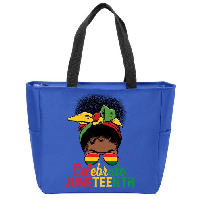 Messy Bun Celebrate Juneteenth Black Freedom Melanin Funny Gift Zip Tote Bag