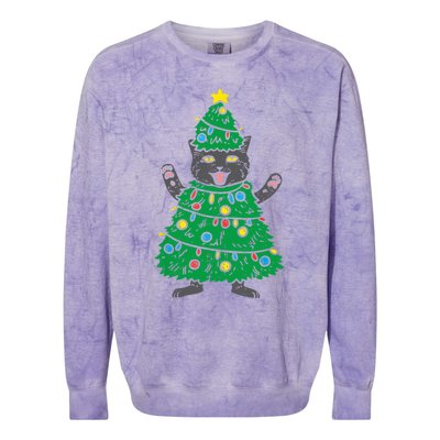 Meowy Black Cat Christmas Tree Funny Kitten Cat Owner Colorblast Crewneck Sweatshirt