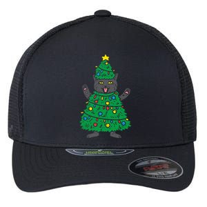 Meowy Black Cat Christmas Tree Funny Kitten Cat Owner Flexfit Unipanel Trucker Cap