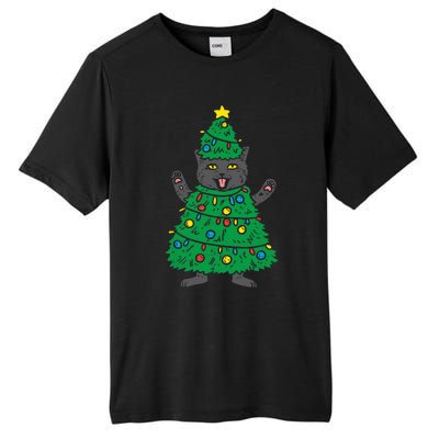 Meowy Black Cat Christmas Tree Funny Kitten Cat Owner Tall Fusion ChromaSoft Performance T-Shirt