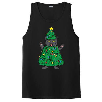 Meowy Black Cat Christmas Tree Funny Kitten Cat Owner PosiCharge Competitor Tank