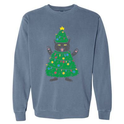 Meowy Black Cat Christmas Tree Funny Kitten Cat Owner Garment-Dyed Sweatshirt