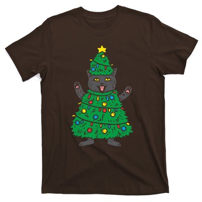 Meowy Black Cat Christmas Tree Funny Kitten Cat Owner T-Shirt