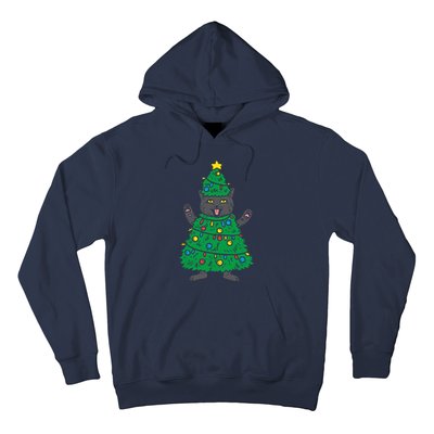 Meowy Black Cat Christmas Tree Funny Kitten Cat Owner Hoodie