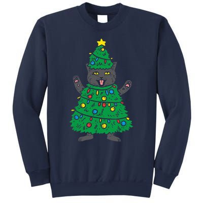 Meowy Black Cat Christmas Tree Funny Kitten Cat Owner Sweatshirt