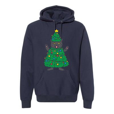 Meowy Black Cat Christmas Tree Funny Kitten Cat Owner Premium Hoodie