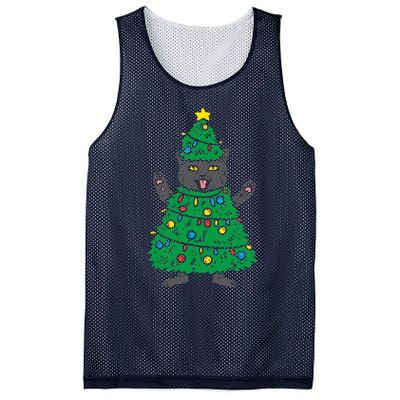 Meowy Black Cat Christmas Tree Funny Kitten Cat Owner Mesh Reversible Basketball Jersey Tank