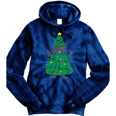 Meowy Black Cat Christmas Tree Funny Kitten Cat Owner Tie Dye Hoodie