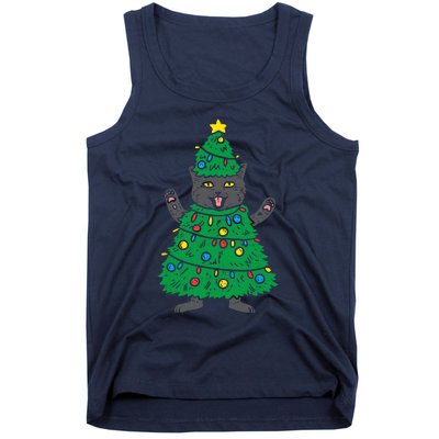 Meowy Black Cat Christmas Tree Funny Kitten Cat Owner Tank Top