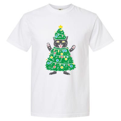 Meowy Black Cat Christmas Tree Funny Kitten Cat Owner Garment-Dyed Heavyweight T-Shirt