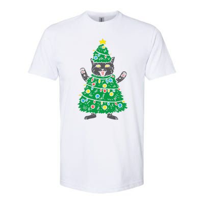 Meowy Black Cat Christmas Tree Funny Kitten Cat Owner Softstyle CVC T-Shirt