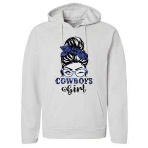 Messy Bun Cowboys Girl Sport Fan Performance Fleece Hoodie