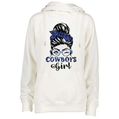 Messy Bun Cowboys Girl Sport Fan Womens Funnel Neck Pullover Hood