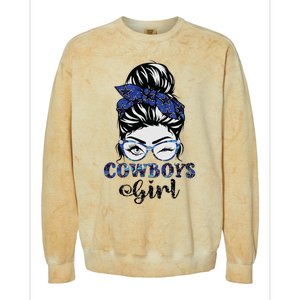 Messy Bun Cowboys Girl Sport Fan Colorblast Crewneck Sweatshirt