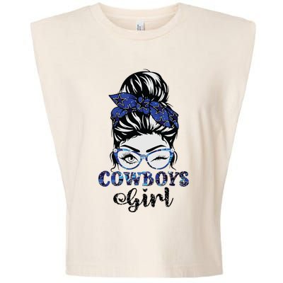 Messy Bun Cowboys Girl Sport Fan Garment-Dyed Women's Muscle Tee