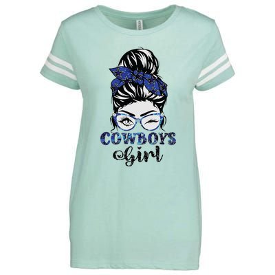 Messy Bun Cowboys Girl Sport Fan Enza Ladies Jersey Football T-Shirt