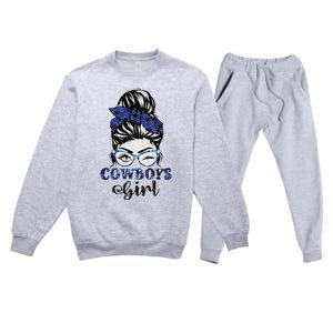 Messy Bun Cowboys Girl Sport Fan Premium Crewneck Sweatsuit Set