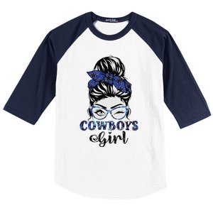 Messy Bun Cowboys Girl Sport Fan Baseball Sleeve Shirt