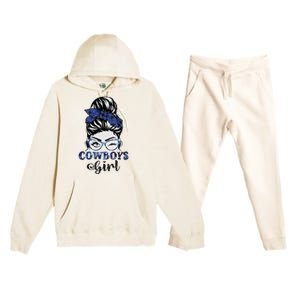 Messy Bun Cowboys Girl Sport Fan Premium Hooded Sweatsuit Set