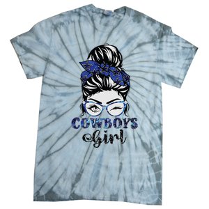 Messy Bun Cowboys Girl Sport Fan Tie-Dye T-Shirt