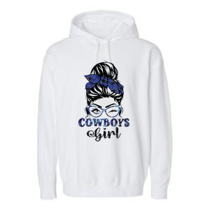 Messy Bun Cowboys Girl Sport Fan Garment-Dyed Fleece Hoodie