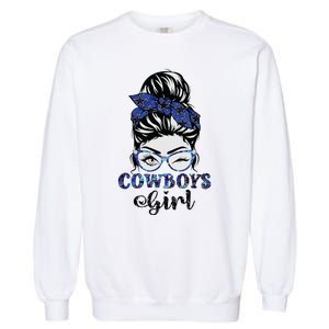 Messy Bun Cowboys Girl Sport Fan Garment-Dyed Sweatshirt