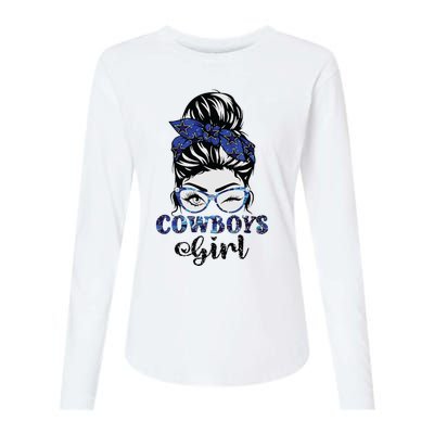 Messy Bun Cowboys Girl Sport Fan Womens Cotton Relaxed Long Sleeve T-Shirt