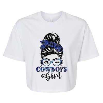 Messy Bun Cowboys Girl Sport Fan Bella+Canvas Jersey Crop Tee