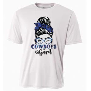 Messy Bun Cowboys Girl Sport Fan Cooling Performance Crew T-Shirt