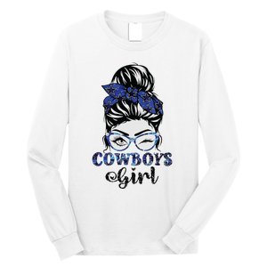 Messy Bun Cowboys Girl Sport Fan Long Sleeve Shirt