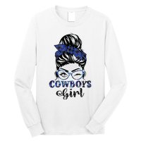 Messy Bun Cowboys Girl Sport Fan Long Sleeve Shirt