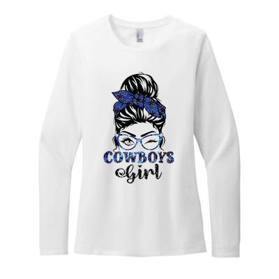 Messy Bun Cowboys Girl Sport Fan Womens CVC Long Sleeve Shirt