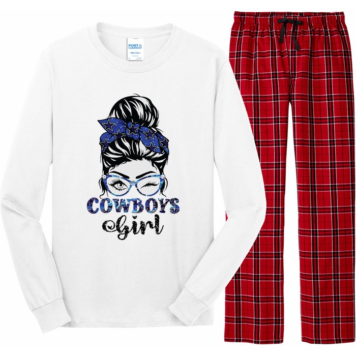 Messy Bun Cowboys Girl Sport Fan Long Sleeve Pajama Set