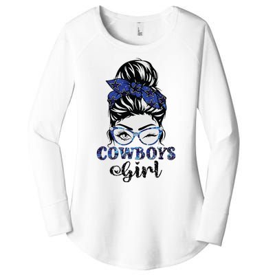 Messy Bun Cowboys Girl Sport Fan Women's Perfect Tri Tunic Long Sleeve Shirt