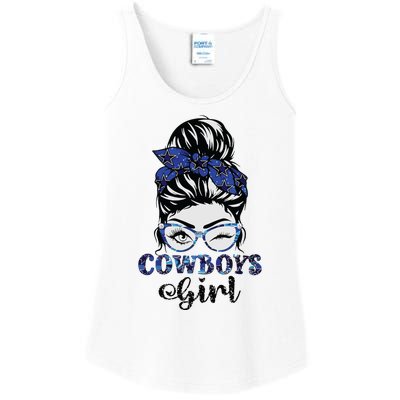 Messy Bun Cowboys Girl Sport Fan Ladies Essential Tank