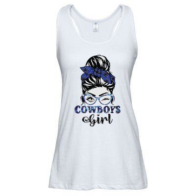 Messy Bun Cowboys Girl Sport Fan Ladies Essential Flowy Tank