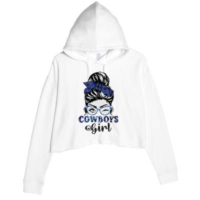 Messy Bun Cowboys Girl Sport Fan Crop Fleece Hoodie