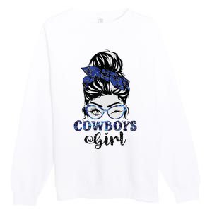 Messy Bun Cowboys Girl Sport Fan Premium Crewneck Sweatshirt