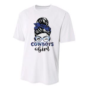 Messy Bun Cowboys Girl Sport Fan Performance Sprint T-Shirt