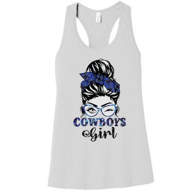 Messy Bun Cowboys Girl Sport Fan Women's Racerback Tank