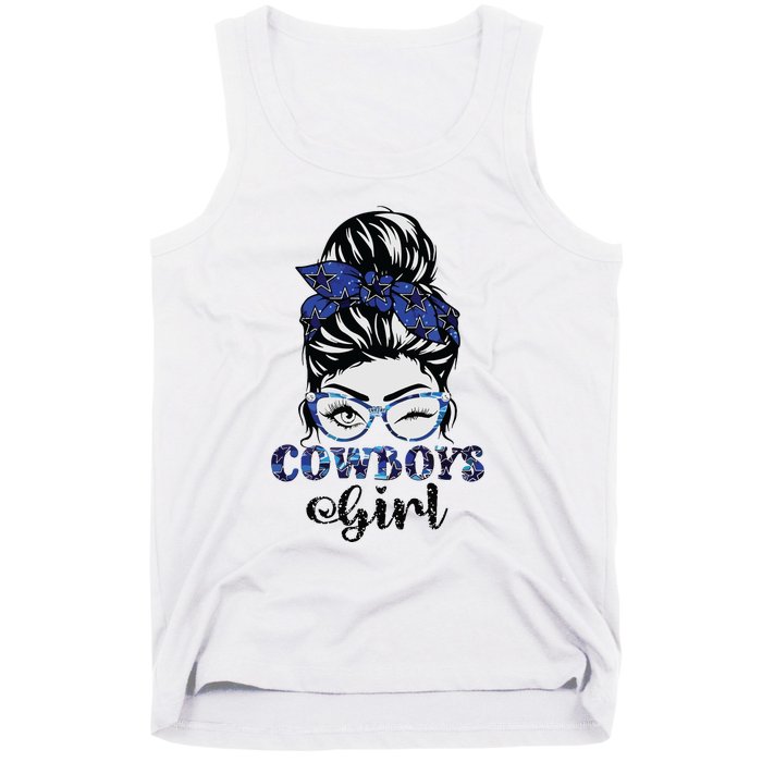 Messy Bun Cowboys Girl Sport Fan Tank Top