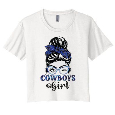 Messy Bun Cowboys Girl Sport Fan Women's Crop Top Tee