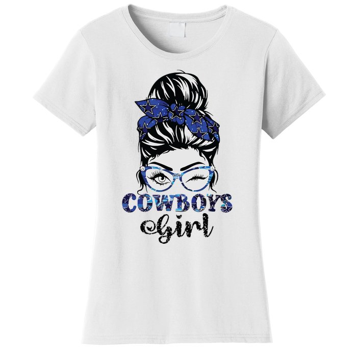 Messy Bun Cowboys Girl Sport Fan Women's T-Shirt